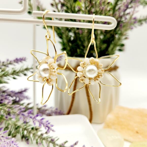 Gold Wire Flower Earrings - Picture 5 of 5